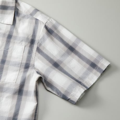 COTTON OPEN COLLAR CHECK SHIRTS / GREY/BLACK/M/L/XL