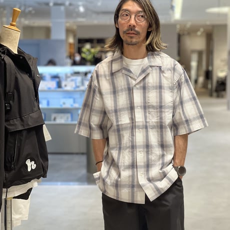 COTTON OPEN COLLAR CHECK SHIRTS / GREY/BLACK/M/L/XL