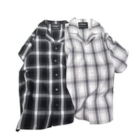 COTTON OPEN COLLAR CHECK SHIRTS / GREY/BLACK/M/L/XL