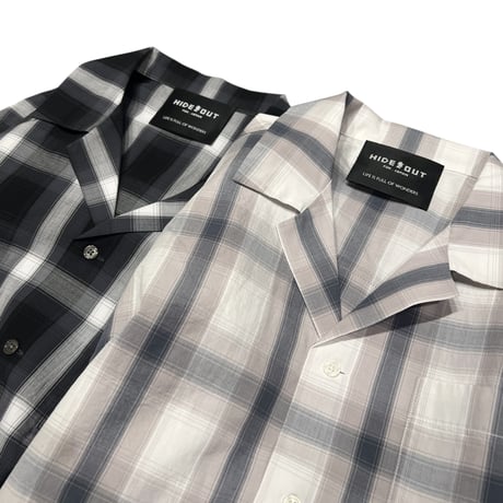 COTTON OPEN COLLAR CHECK SHIRTS / GREY/BLACK/M/L/XL
