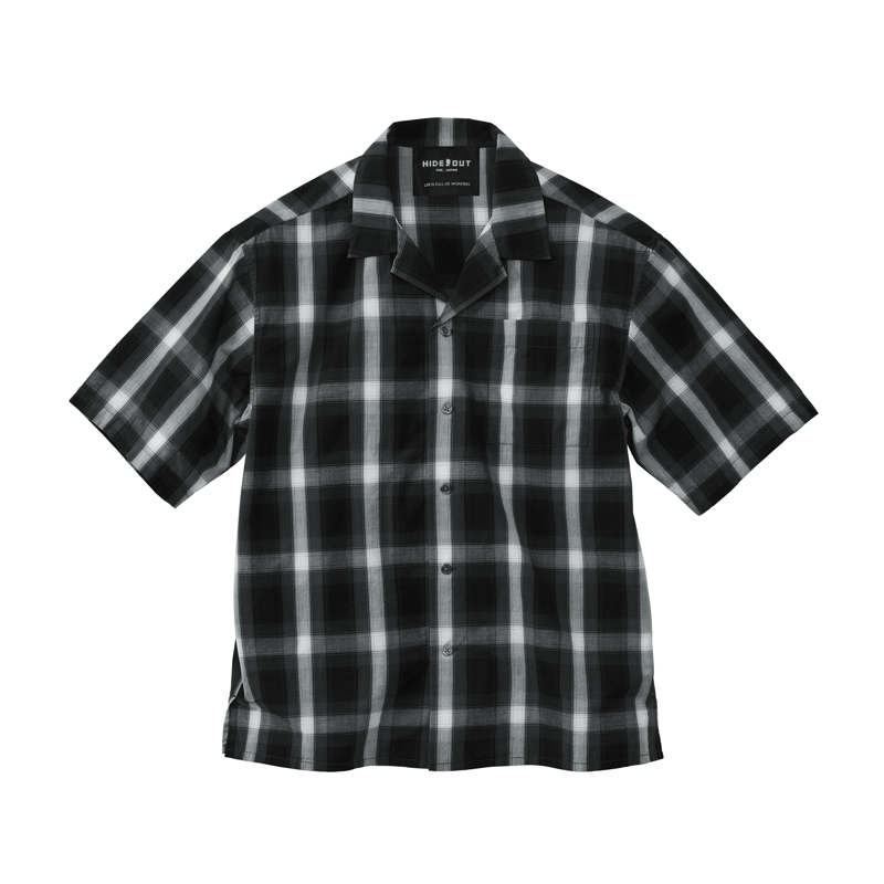 COTTON OPEN COLLAR CHECK SHIRTS / GREY/BLACK/M/