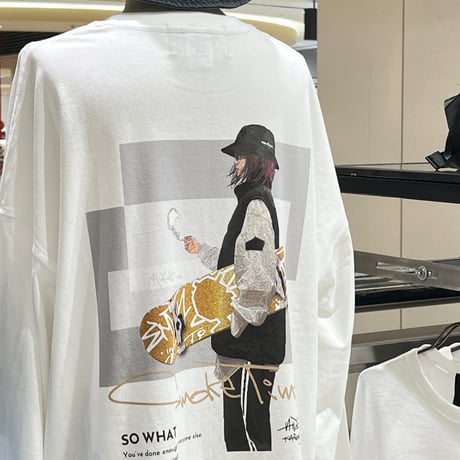 【限定受注デザイン】「SMOKE-mikiko」BIG LONG SLEEVE T-SHIRTS / WHITE/S/M/L