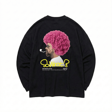 「AFRO OYAJI」 BIG LONG SLEEVE T-SHIRTS / BLACK/S/M/L