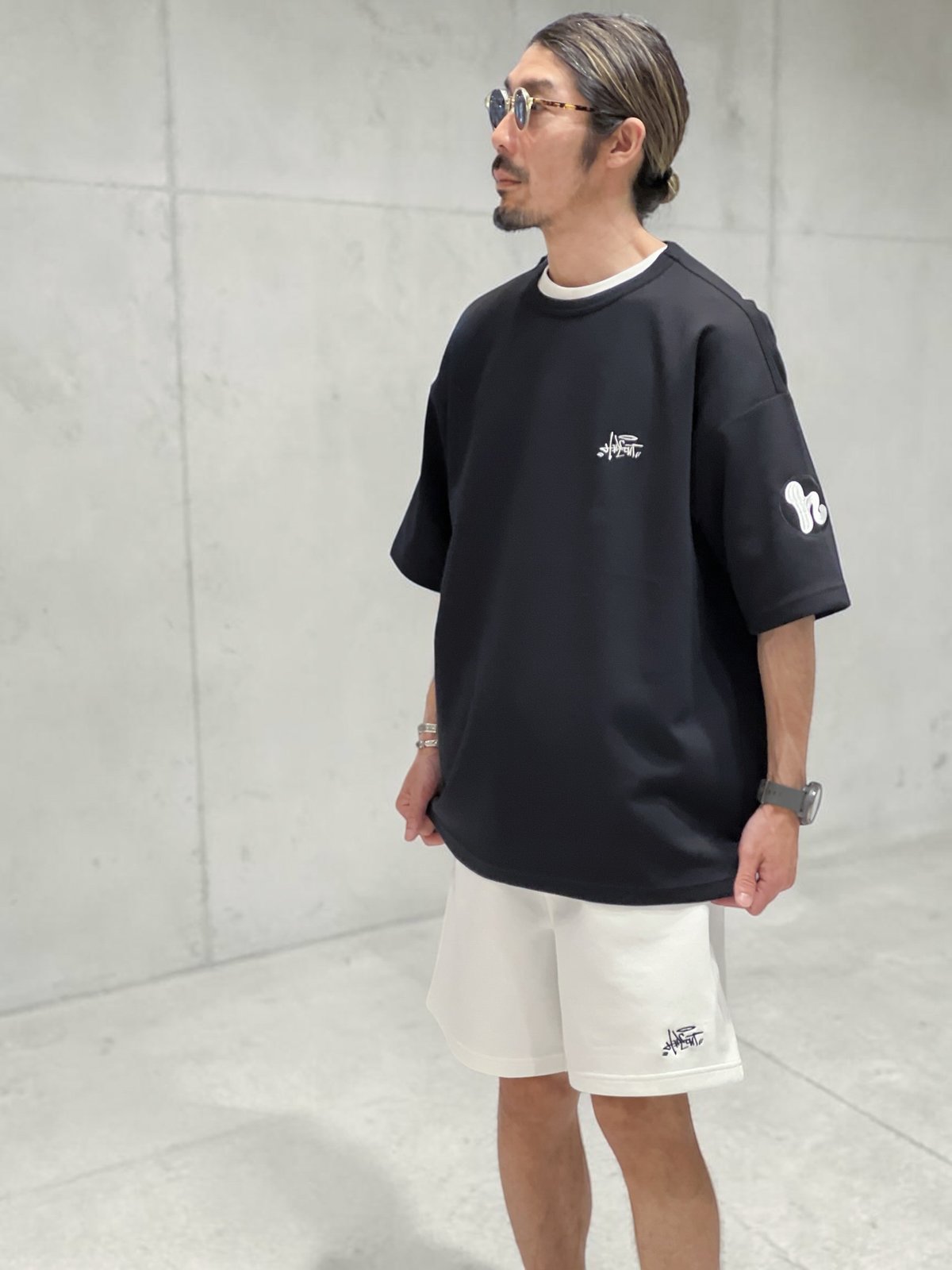 STREET-LOGO」刺繍ダンボールニットショーツ/WHITE/M/L | HIDEOUT
