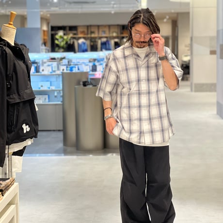 COTTON OPEN COLLAR CHECK SHIRTS / GREY/BLACK/M/L/XL
