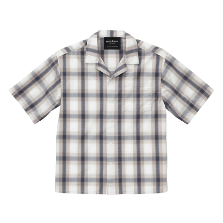 COTTON OPEN COLLAR CHECK SHIRTS / GREY/BLACK/M/L/XL