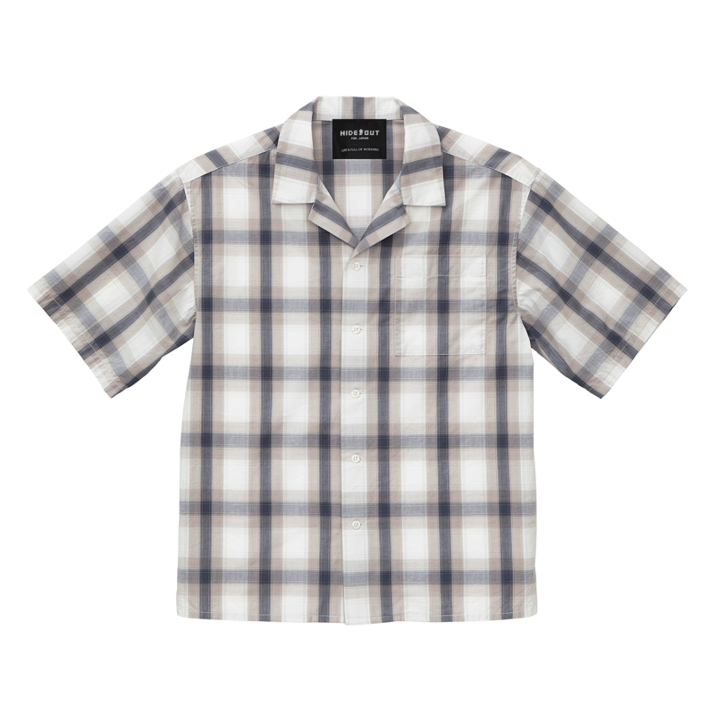 COTTON OPEN COLLAR CHECK SHIRTS / GREY/BLACK/M/