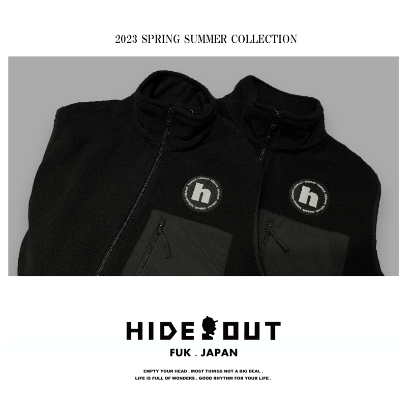 h-logo フリースベスト BLACK / M / L / XL | HIDEOUT (ハイ h-logo フリースベスト BLACK / M / L / XL | HIDEOUT (ハイ