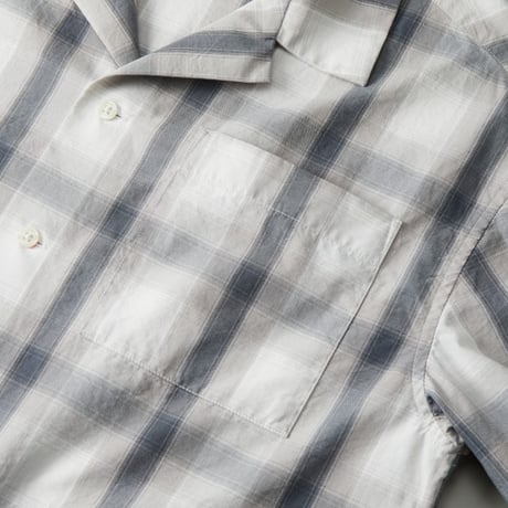COTTON OPEN COLLAR CHECK SHIRTS / GREY/BLACK/M/L/XL