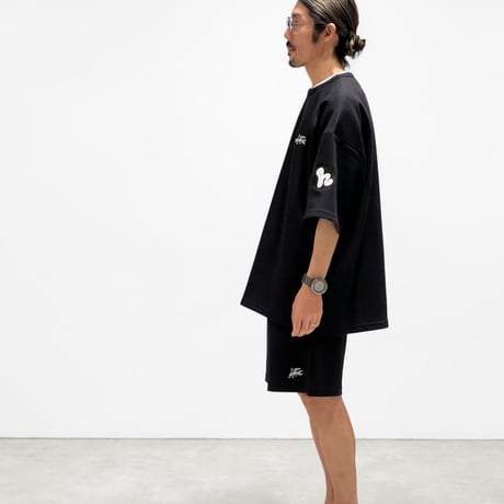 【限定XLセットアップ】「h-LOGO / STREET-LOGO」刺繍ダンボールニットSS×ショーツ/BLACK/XL