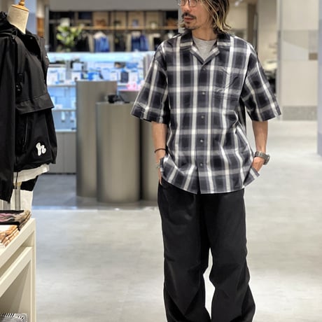 COTTON OPEN COLLAR CHECK SHIRTS / GREY/BLACK/M/L/XL