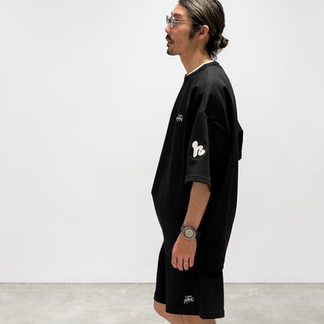 【限定XLセットアップ】「h-LOGO / STREET-LOGO」刺繍ダンボールニットSS×ショーツ/BLACK/XL