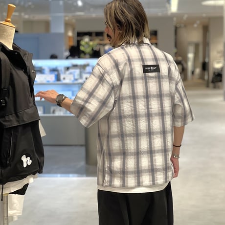COTTON OPEN COLLAR CHECK SHIRTS / GREY/BLACK/M/L/XL