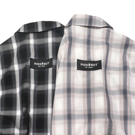COTTON OPEN COLLAR CHECK SHIRTS / GREY/BLACK/M/L/XL