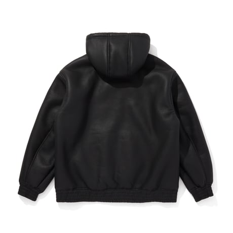 PU Leather Boa Hooded Jacket