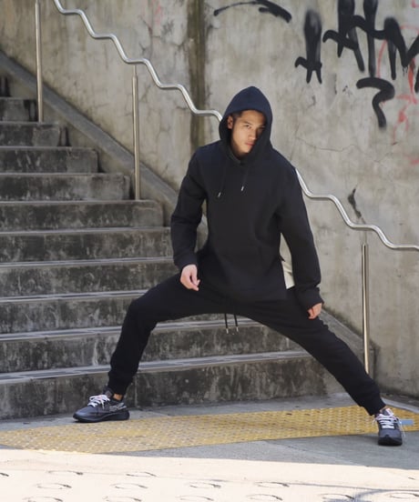【超撥水・メディアで話題】プルオーバーサイドファスナーパーカー黒／ブラック Pullover Side Zip Hooded Sweatshirt BLACK