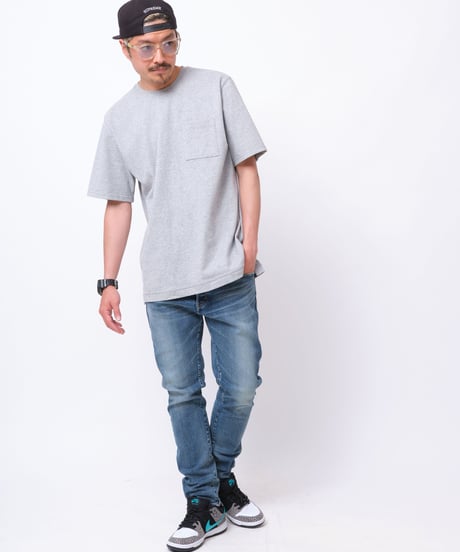 【XL1着限定】【テレビで話題・汗ジミにならない】Box Pocket Side Slit Tee Heather Gray　19S-108