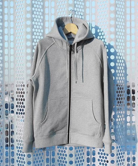 【テレビ掲載・超撥水】高品質の証・フードが立つ／ラグランフロントファスナーパーカー杢グレー　Raglan Zip Hooded Sweatshirt Heather Gray