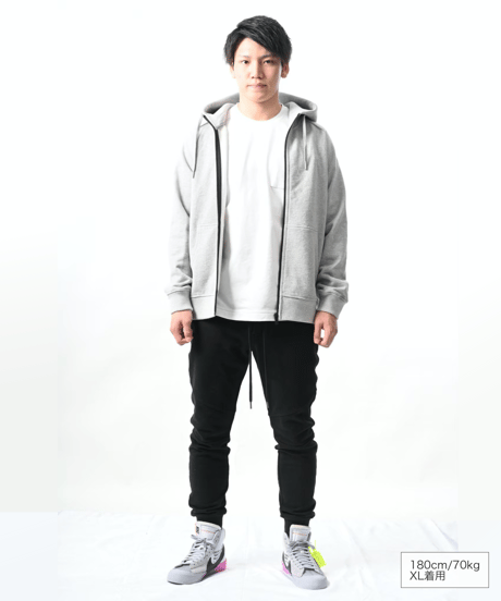 【テレビ掲載・超撥水】高品質の証・フードが立つ／ラグランフロントファスナーパーカー杢グレー　Raglan Zip Hooded Sweatshirt Heather Gray
