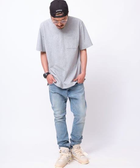 【XL1着限定】【テレビで話題・汗ジミにならない】Box Pocket Side Slit Tee Heather Gray　19S-108