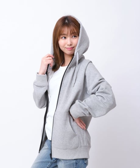 【超撥水】フードが立つ上質素材を使用したZIP UPパーカー／Raglan Zip Hooded Sweatshirt Heather Gray