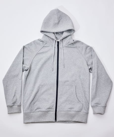 【テレビ掲載・超撥水】高品質の証・フードが立つ／ラグランフロントファスナーパーカー杢グレー　Raglan Zip Hooded Sweatshirt Heather Gray