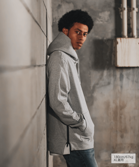 【超撥水・メディアで話題】プルオーバーサイドファスナーパーカー杢グレー Pullover Side Zip Hooded Sweatshirt Heather Gray