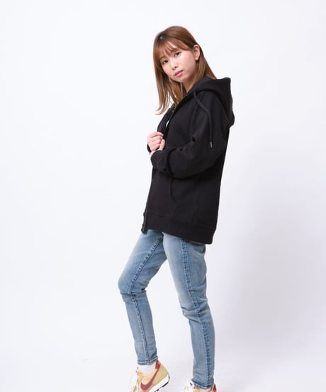 【超撥水】フードが立つ上質素材を使用したZIP UPパーカー／Raglan Zip Hooded Sweatshirt Black