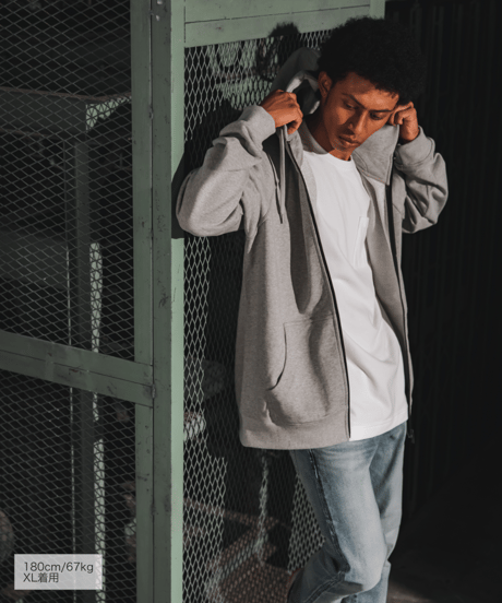 【テレビ掲載・超撥水】高品質の証・フードが立つ／ラグランフロントファスナーパーカー杢グレー　Raglan Zip Hooded Sweatshirt Heather Gray