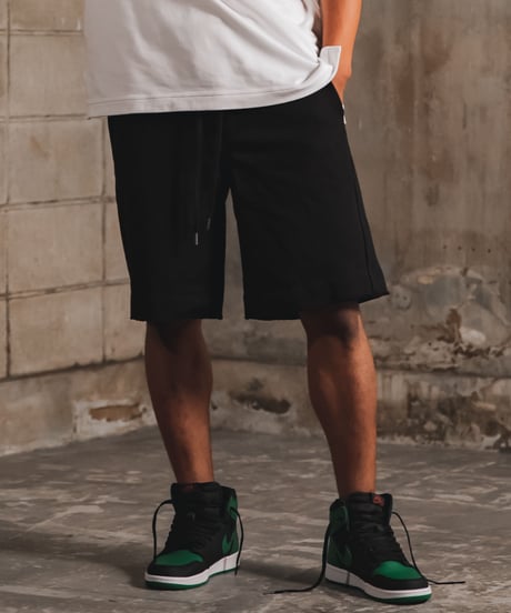 【超撥水・手ぶら】5ポケットスウェットショートパンツ ブラック 黒 Boxy Cut Off Sweat Short Pants Black　19S-218