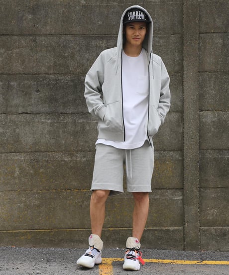 【テレビ掲載・超撥水】高品質の証・フードが立つ／ラグランフロントファスナーパーカー杢グレー　Raglan Zip Hooded Sweatshirt Heather Gray