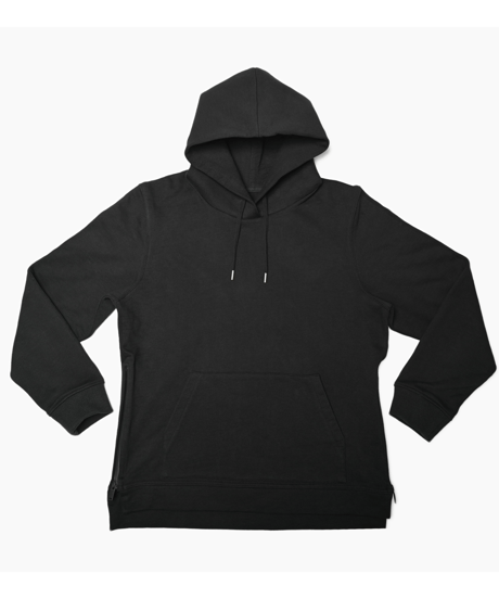 【超撥水・メディアで話題】プルオーバーサイドファスナーパーカー黒／ブラック Pullover Side Zip Hooded Sweatshirt BLACK