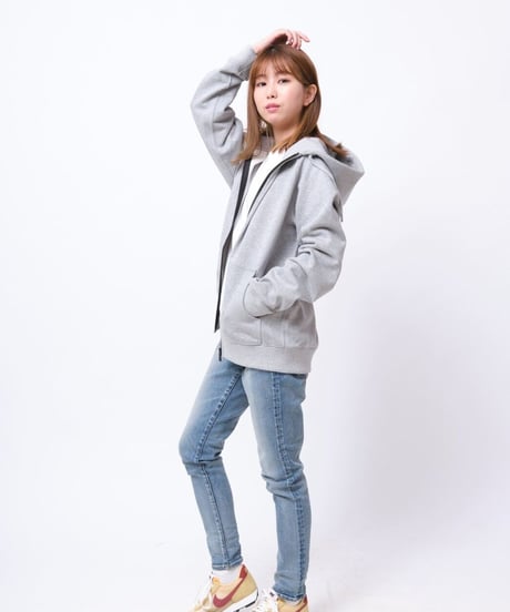 【超撥水】フードが立つ上質素材を使用したZIP UPパーカー／Raglan Zip Hooded Sweatshirt Heather Gray