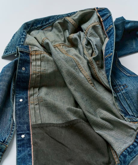 【限定14着】MADE IN YP | RE:LORE『VINTAGE SELVEDGE DENIM JACKET』 MID BLUE｜ポケットにタグ有り