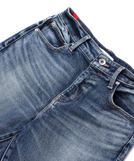 【特許超撥水】脚を長く・まっすぐ・美しく魅せる神JEANS WOMENミッドブルー／脚痩せ効果抜群／MID BLUE／ヴィンテージカラー