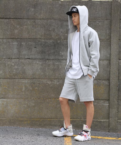 【テレビ掲載・超撥水】高品質の証・フードが立つ／ラグランフロントファスナーパーカー杢グレー　Raglan Zip Hooded Sweatshirt Heather Gray