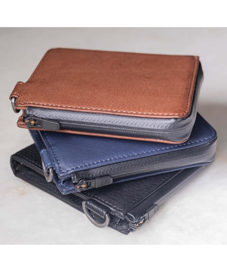 【1秒会計】最小・無くさない！国産の超撥水本革『天才ミニ財布／THE GENIUS WALLET』NAVY