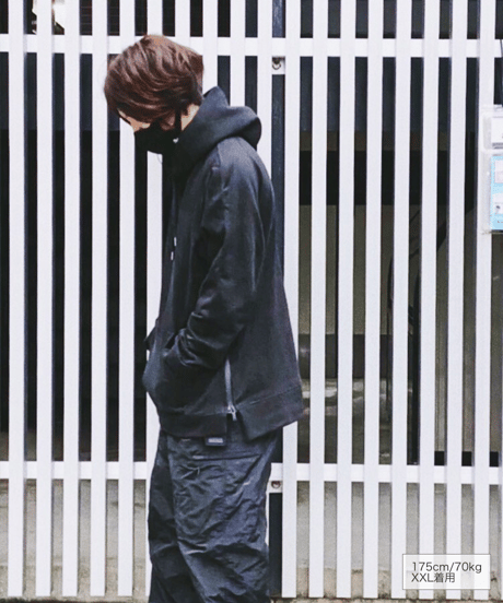 【超撥水・メディアで話題】プルオーバーサイドファスナーパーカー黒／ブラック Pullover Side Zip Hooded Sweatshirt BLACK