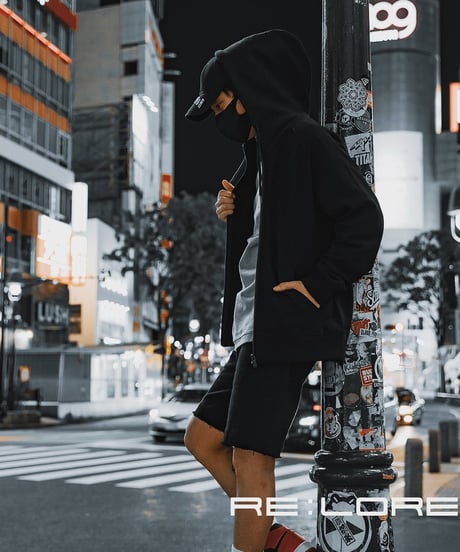 【超撥水・手ぶら】5ポケットスウェットショートパンツ ブラック 黒 Boxy Cut Off Sweat Short Pants Black　19S-218