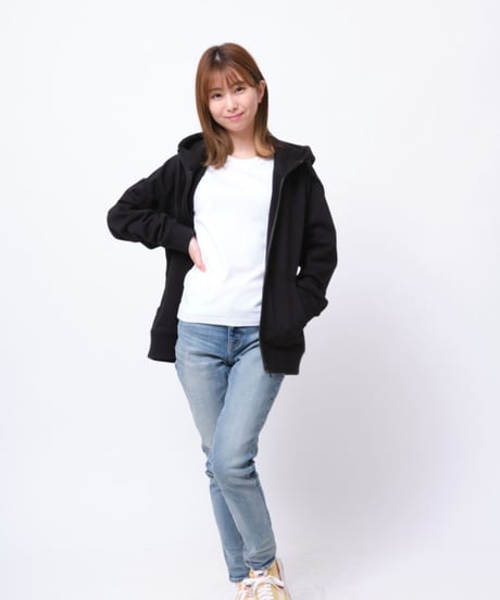【超撥水】フードが立つ上質素材を使用したZIP UPパーカー／Raglan Zip Hooded Sweatshirt Black