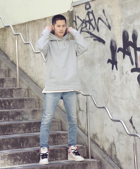 【超撥水・メディアで話題】プルオーバーサイドファスナーパーカー杢グレー Pullover Side Zip Hooded Sweatshirt Heather Gray