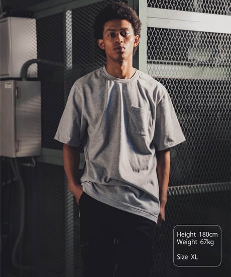 【XL1着限定】【テレビで話題・汗ジミにならない】Box Pocket Side Slit Tee Heather Gray　19S-108