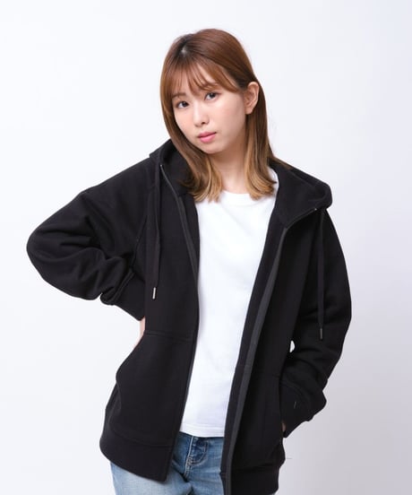 【超撥水】フードが立つ上質素材を使用したZIP UPパーカー／Raglan Zip Hooded Sweatshirt Black