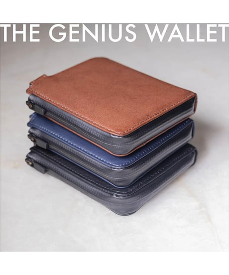 【1秒会計】最小・無くさない！国産の超撥水本革『天才ミニ財布／THE GENIUS WALLET』NAVY