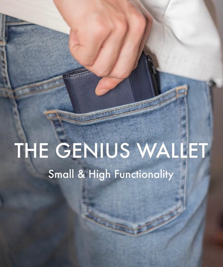 【1秒会計】最小・無くさない！国産の超撥水本革『天才ミニ財布／THE GENIUS WALLET』NAVY