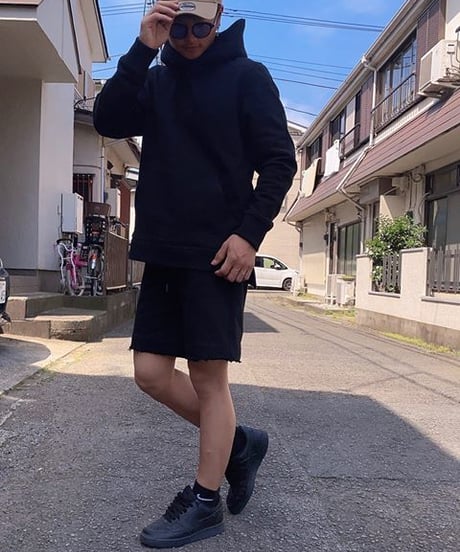 【超撥水・手ぶら】5ポケットスウェットショートパンツ ブラック 黒 Boxy Cut Off Sweat Short Pants Black　19S-218