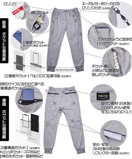 【完売御礼！クラファンNo.1・原価率60％超】魔法のスウェットパンツ（裾リブ無し）／新聞掲載／THE WISDOM "16"POCKETS SWEAT PANTS TYPE-1