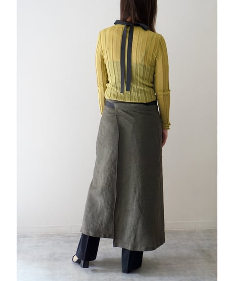 リボンスリットエプロン　ダークカーキ