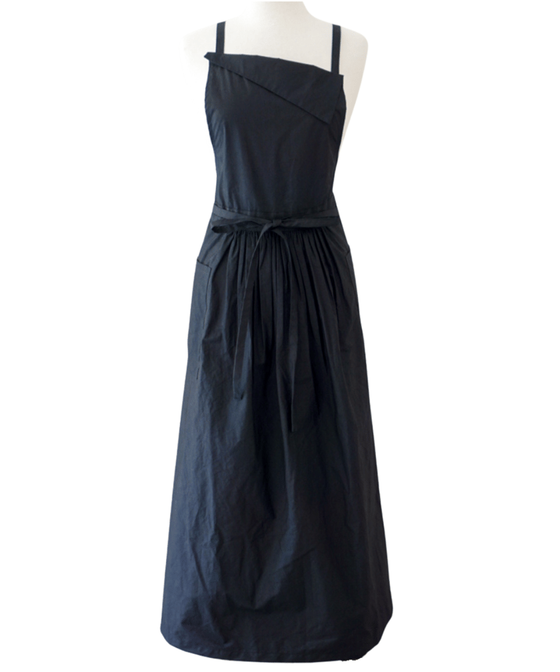 gather/エプロンドレス コットンナイロン エプロンドレス ギャザーエプロン ブラック | E'PICE