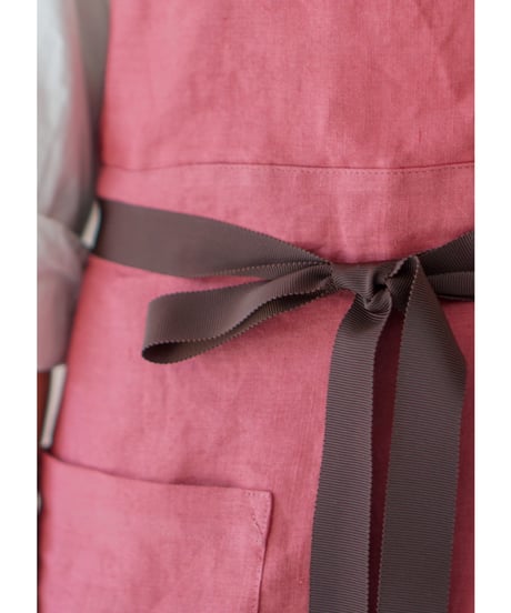 リボンスリットエプロン　ローズピンク